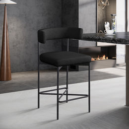 Meridian Rivage Black Durable Linen Textured Fabric Stool