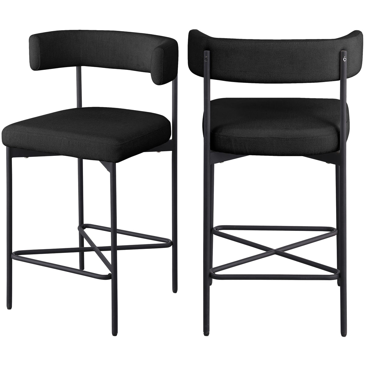 Meridian Rivage Black Durable Linen Textured Fabric Stool