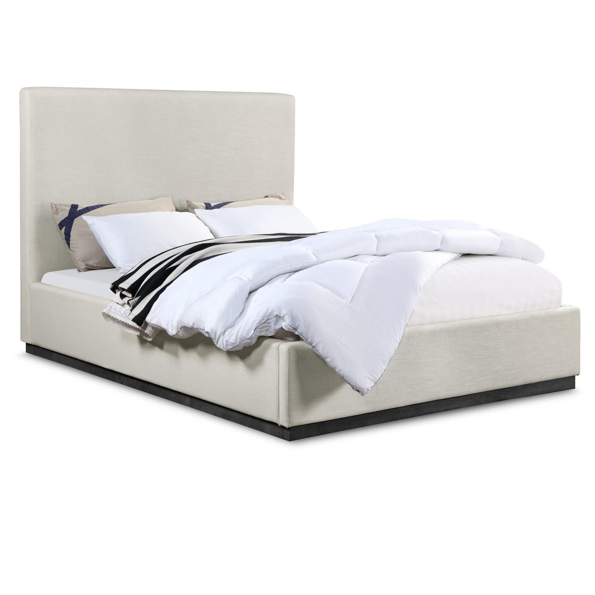 Meridian Alfie Beige Linen Textured Fabric Full Bed