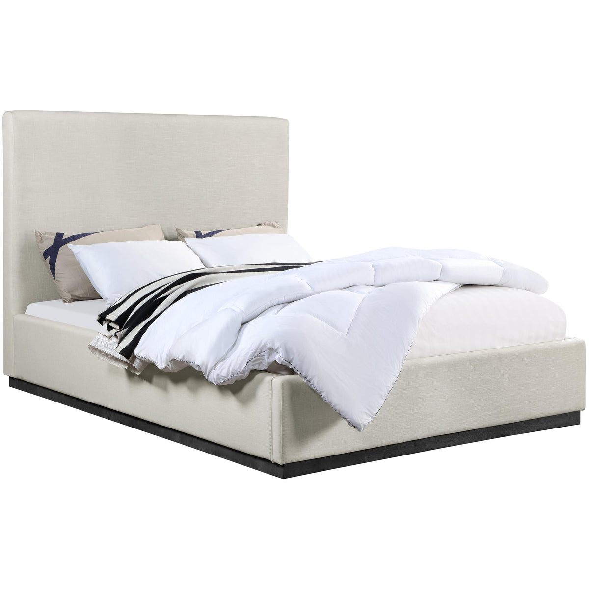 Meridian Alfie Beige Linen Textured Fabric Full Bed