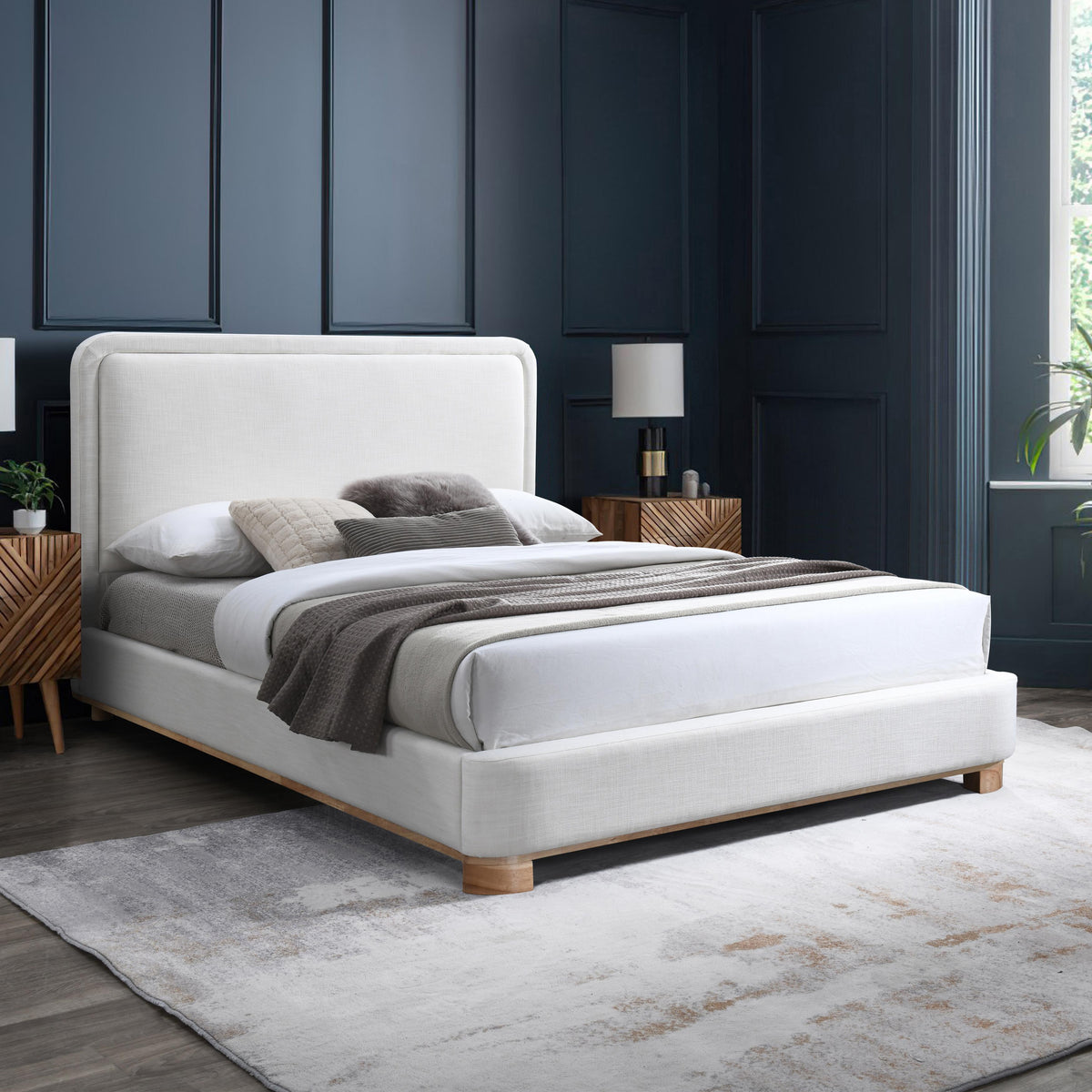 Meridian Nolita Cream Linen Textured Fabric Queen Bed