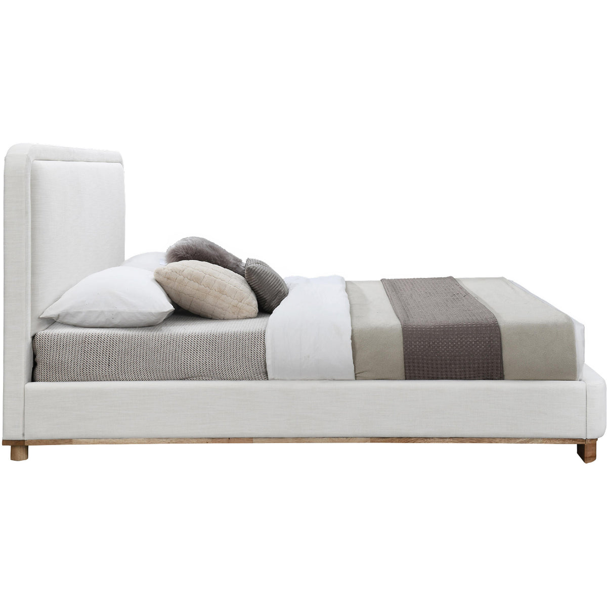 Meridian Nolita Cream Linen Textured Fabric Queen Bed