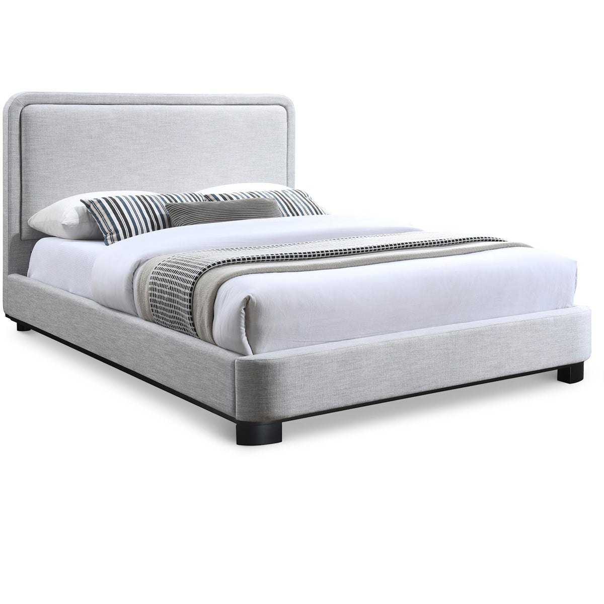 Meridian Nolita Grey Linen Textured Fabric King Bed