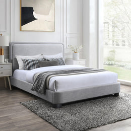 Meridian Nolita Grey Linen Textured Fabric Queen Bed