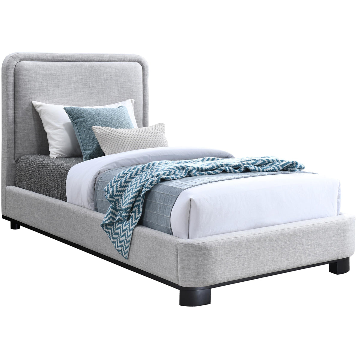 Meridian Nolita Grey Linen Textured Fabric Twin Bed