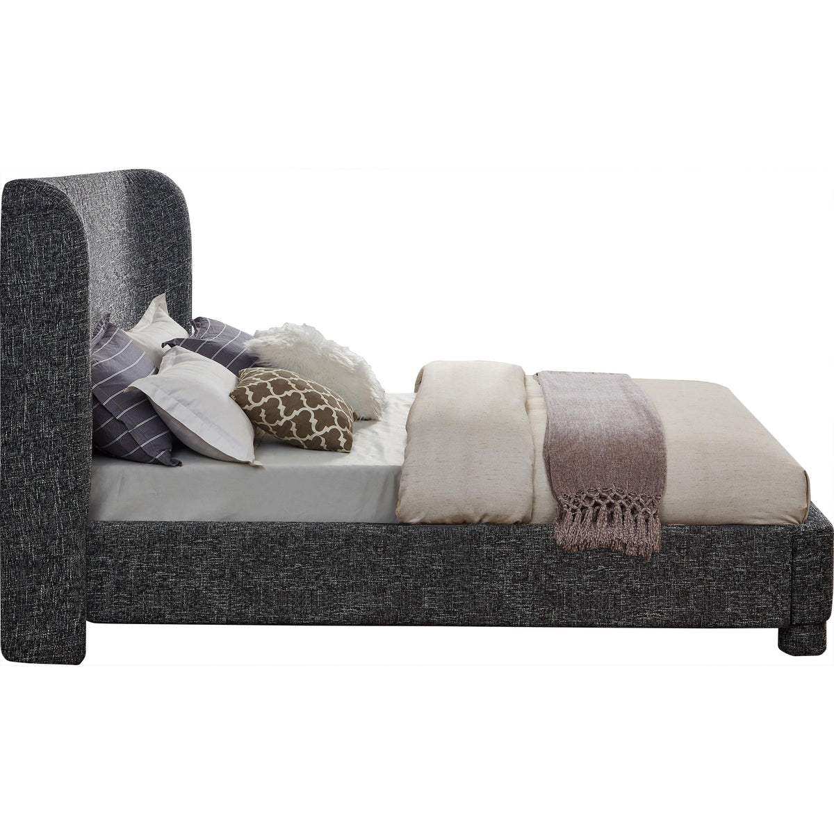 Meridian Penny Black Polyester Fabric King Bed