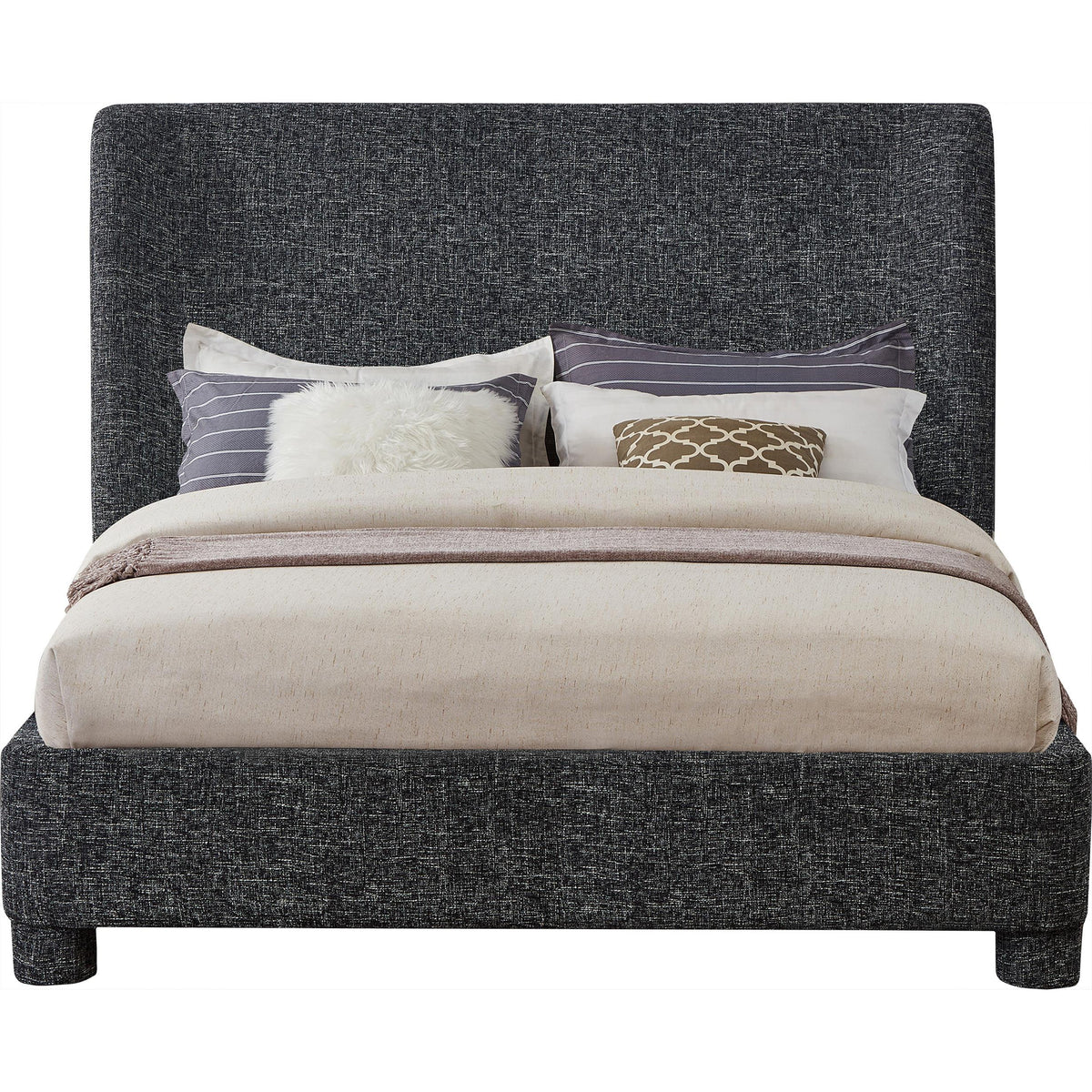 Meridian Penny Black Polyester Fabric Queen Bed