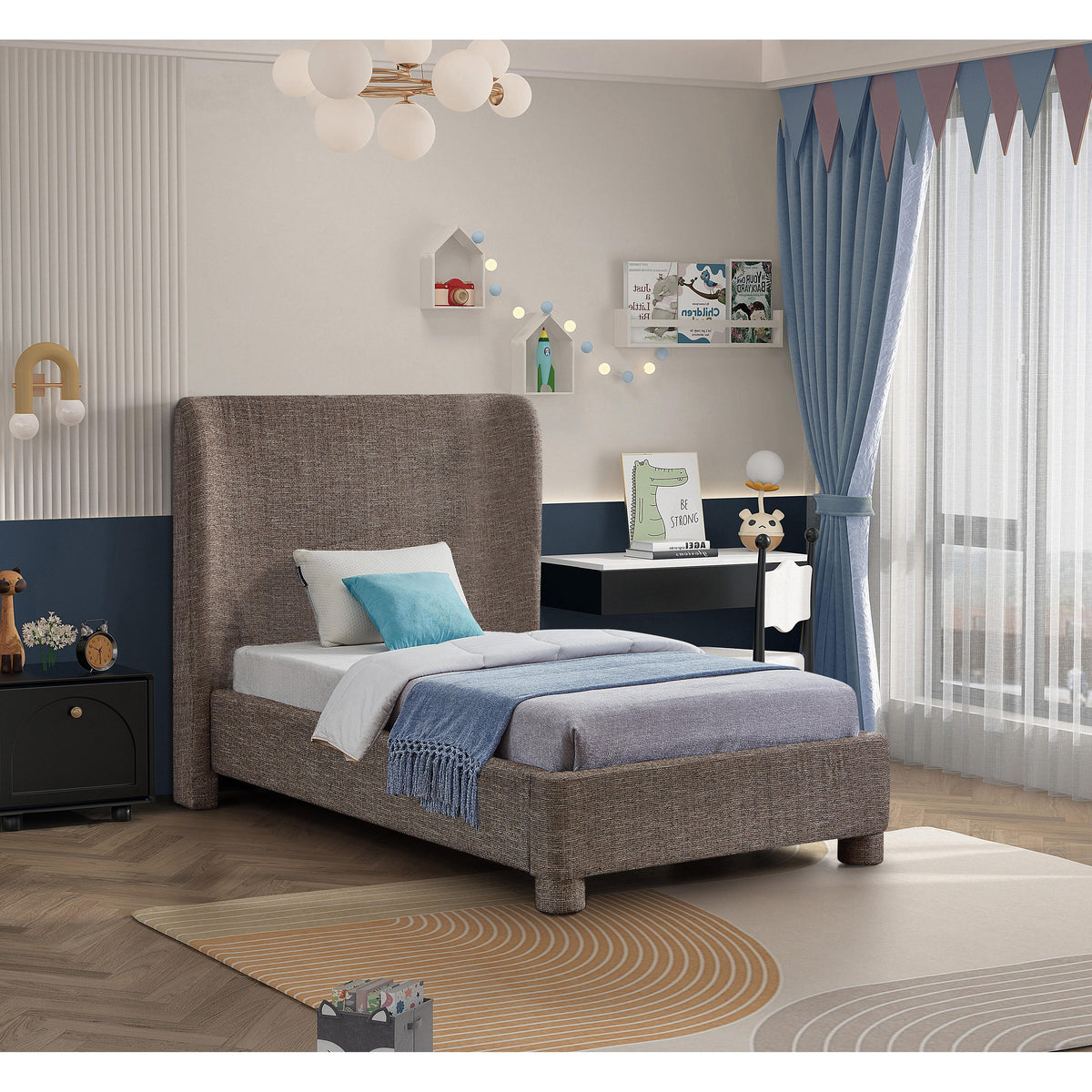 Meridian Penny Brown Polyester Fabric Twin Bed