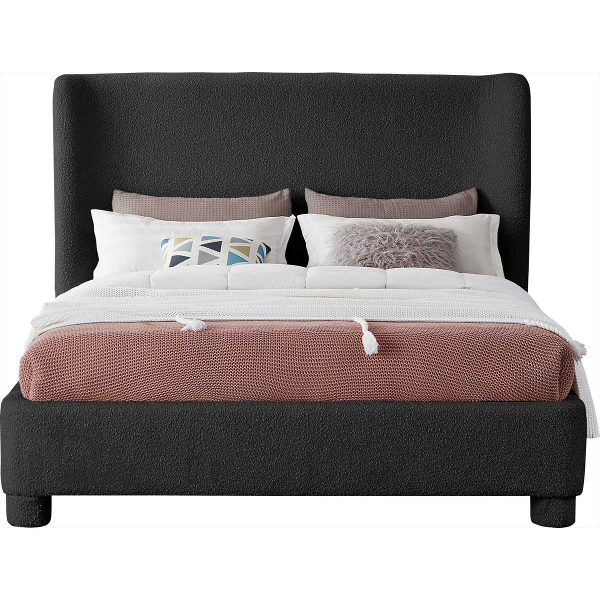 Meridian Penny Black Boucle Fabric King Bed