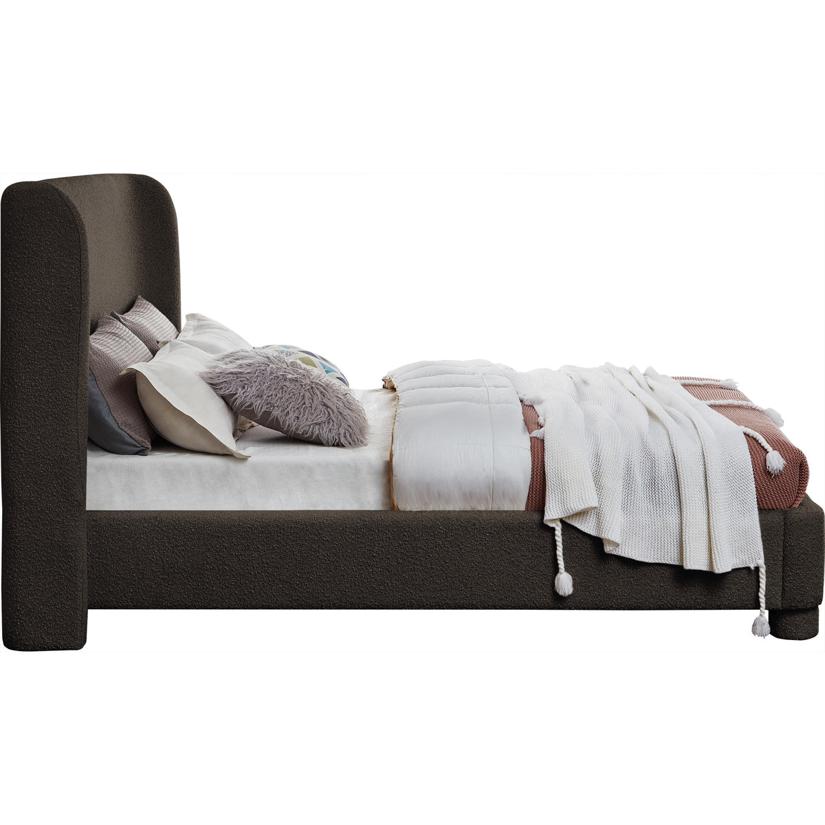 Meridian Penny Brown Boucle Fabric Full Bed