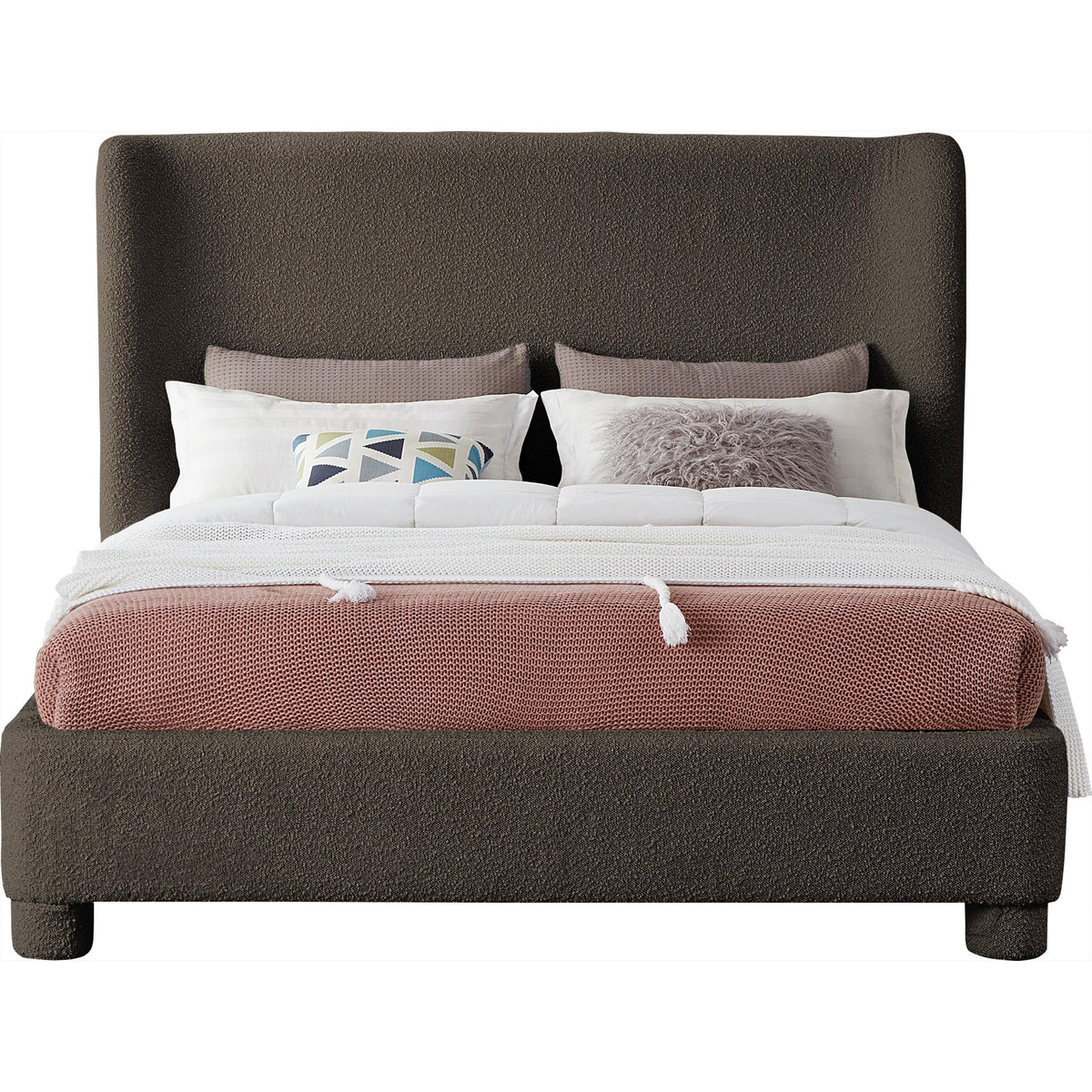 Meridian Penny Brown Boucle Fabric King Bed