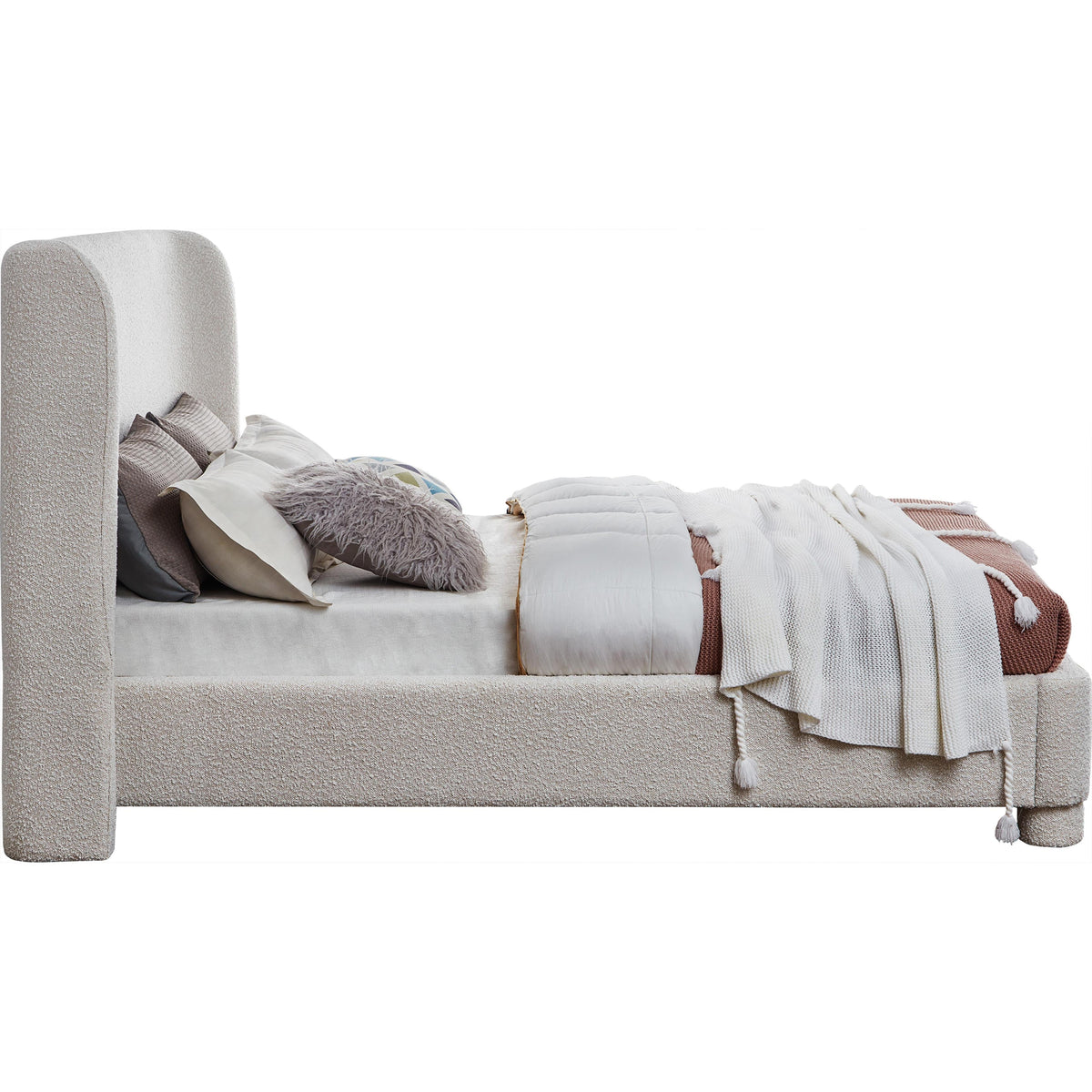 Meridian Penny Cream Boucle Fabric Queen Bed