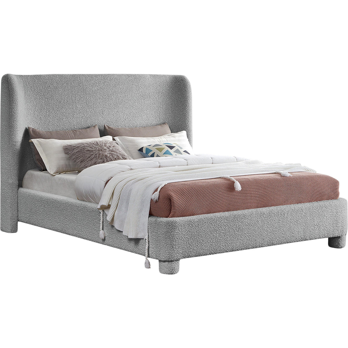 Meridian Penny Grey Boucle Fabric Full Bed