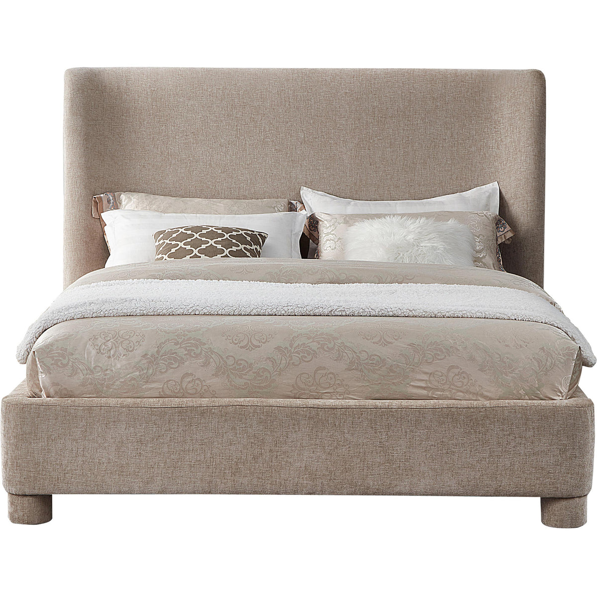 Meridian Penny Beige Chenille Fabric King Bed