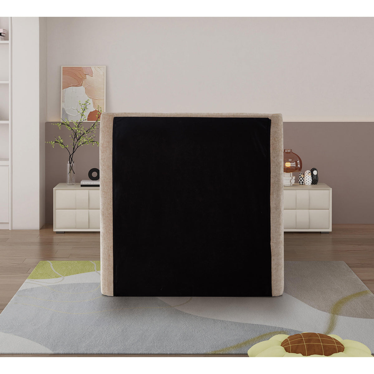 Meridian Penny Beige Chenille Fabric Twin Bed