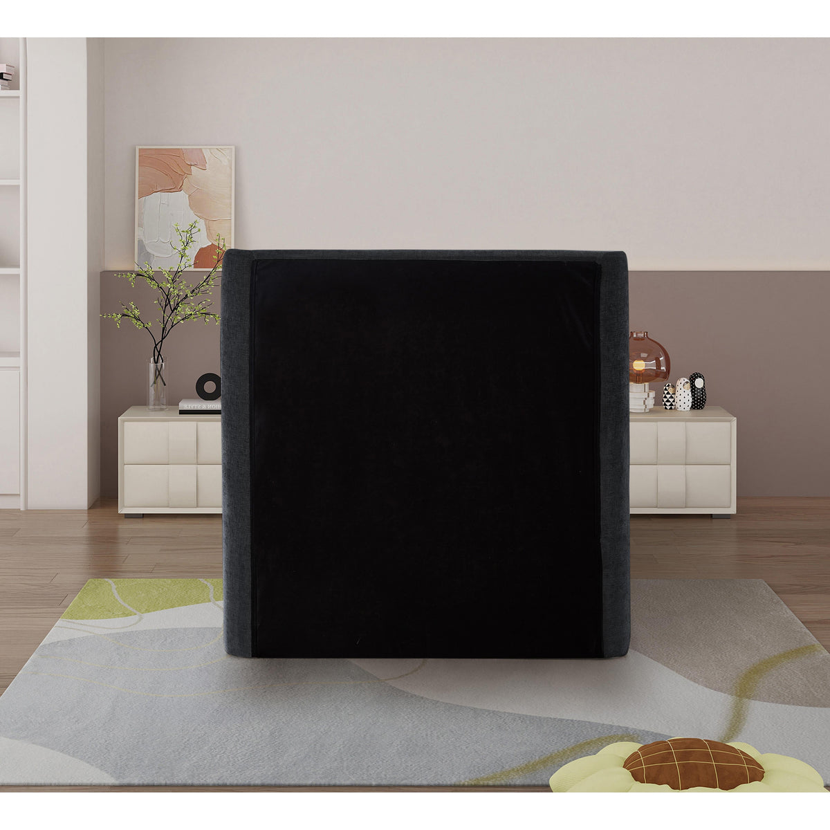 Meridian Penny Black Chenille Fabric Twin Bed