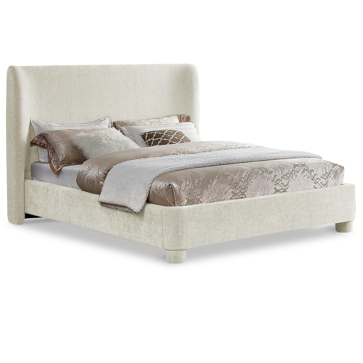 Meridian Penny Cream Chenille Fabric King Bed