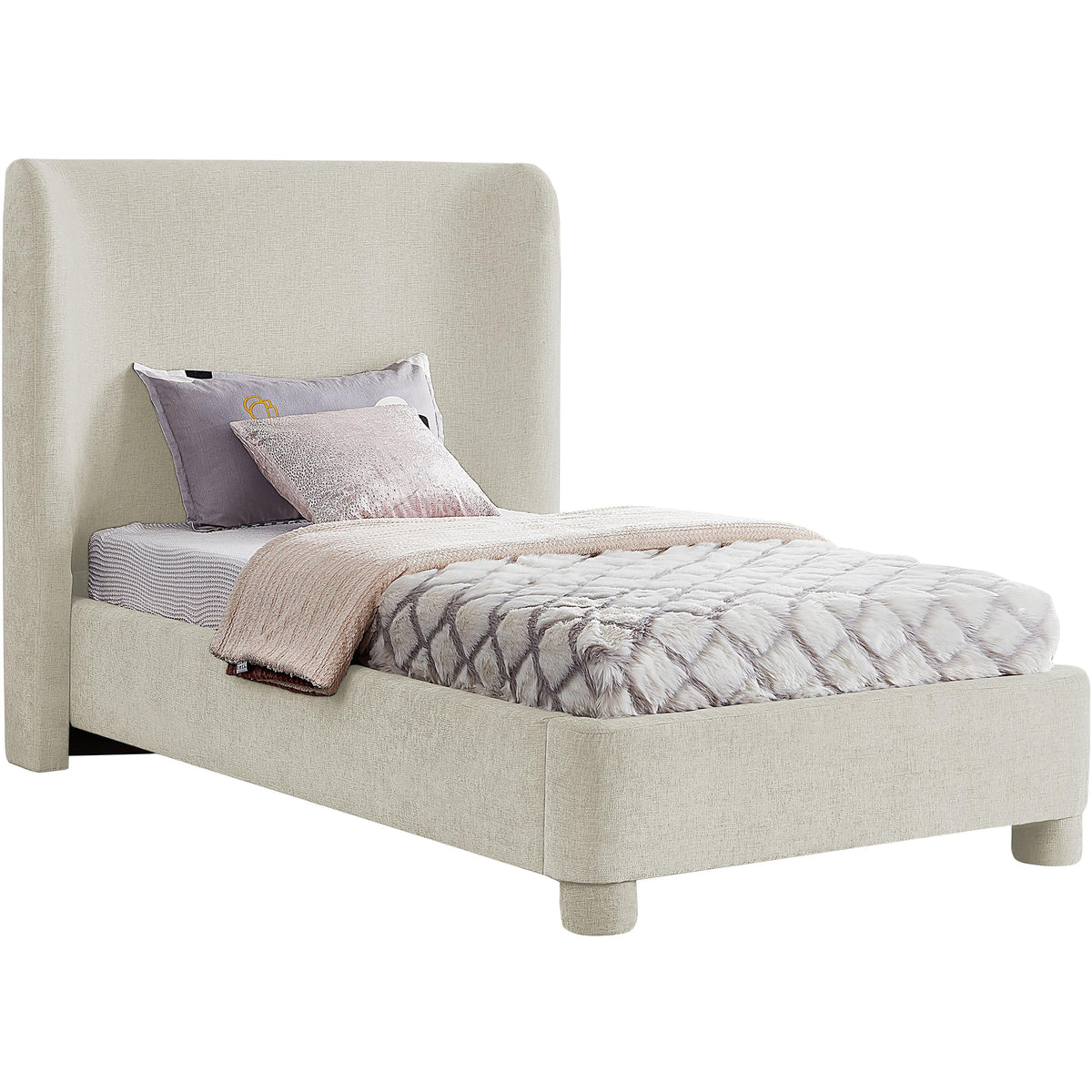 Meridian Penny Cream Chenille Fabric Twin Bed