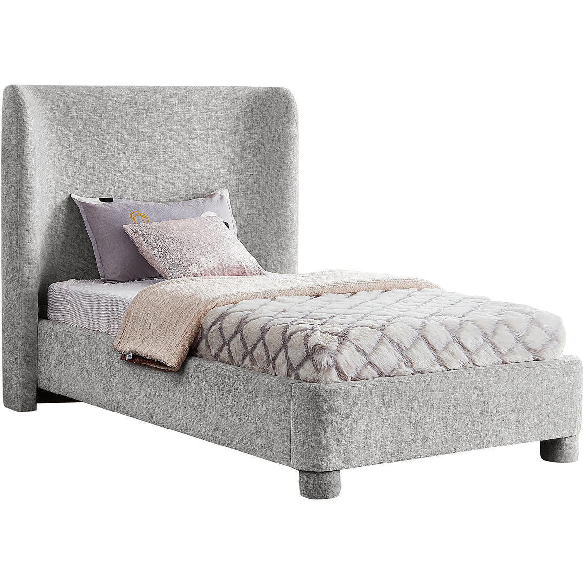 Meridian Penny Light Grey Chenille Fabric Twin Bed