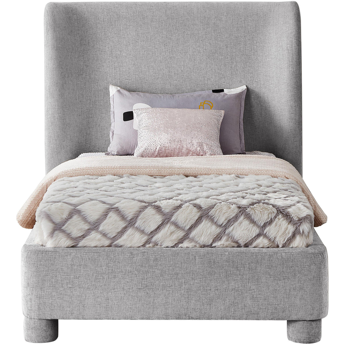 Meridian Penny Light Grey Chenille Fabric Twin Bed