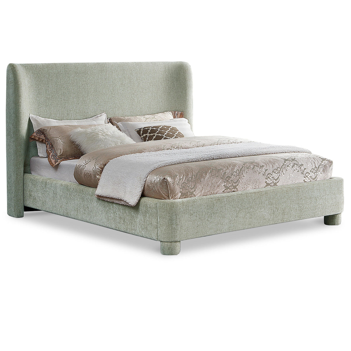 Meridian Penny Mint Green Chenille Fabric Full Bed