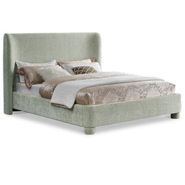 Meridian Penny Mint Green Chenille Fabric Queen Bed