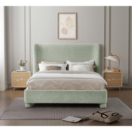 Meridian Penny Mint Green Chenille Fabric Queen Bed
