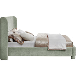 Meridian Penny Mint Green Chenille Fabric Queen Bed