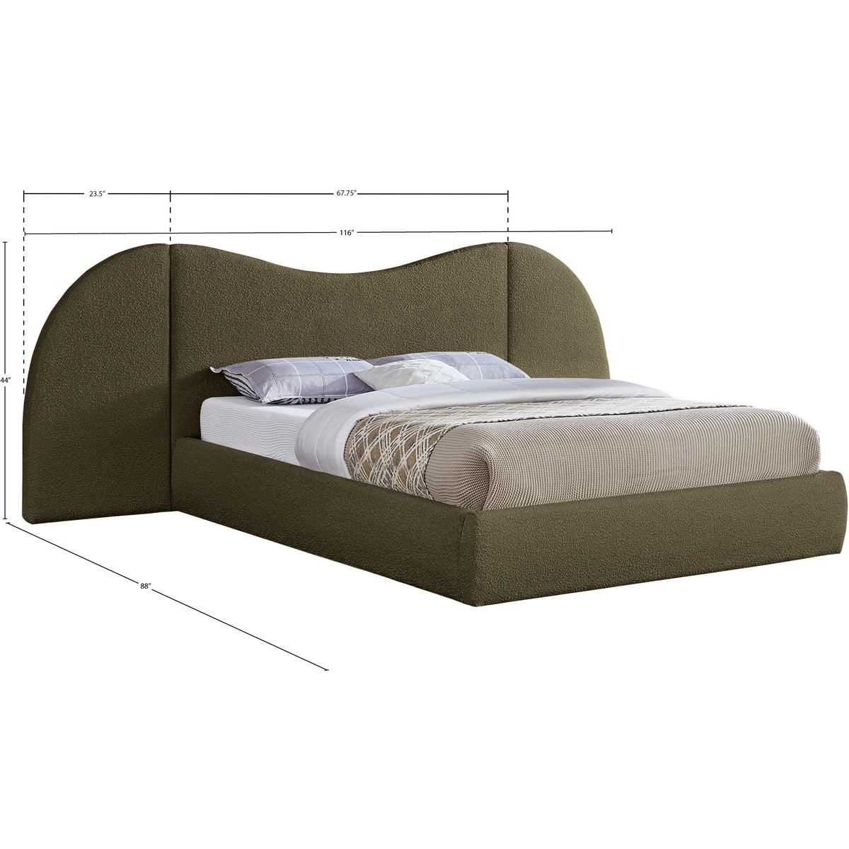 Meridian Everest Olive Green Boucle Fabric Queen Bed (3 Boxes)