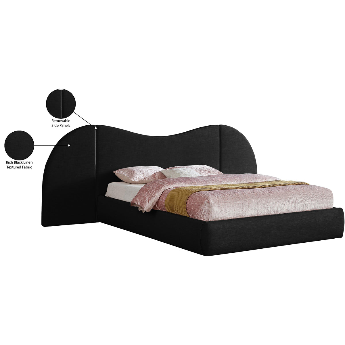 Meridian Everest Black Linen Textured Fabric King Bed (3 Boxes)