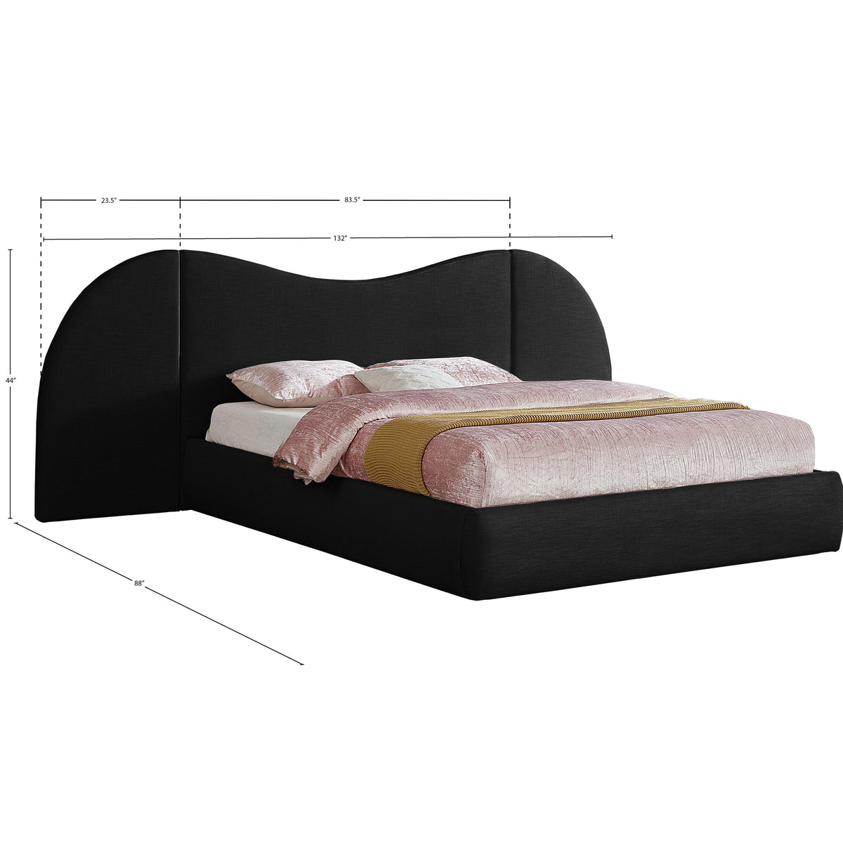 Meridian Everest Black Linen Textured Fabric King Bed (3 Boxes)