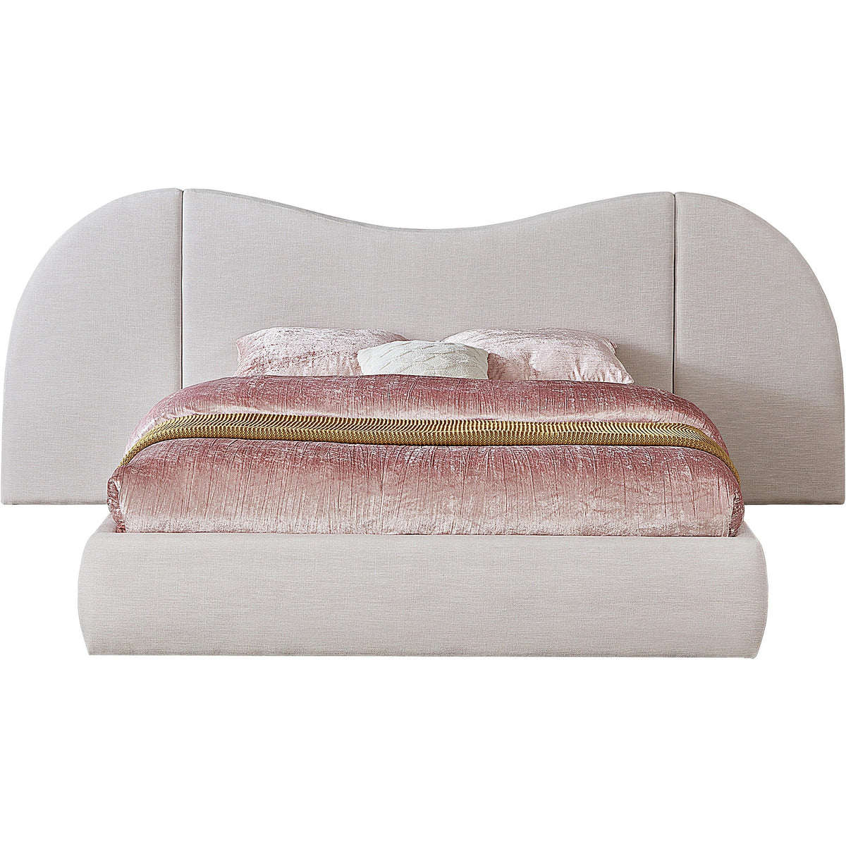 Meridian Everest Cream Linen Textured Fabric King Bed (3 Boxes)
