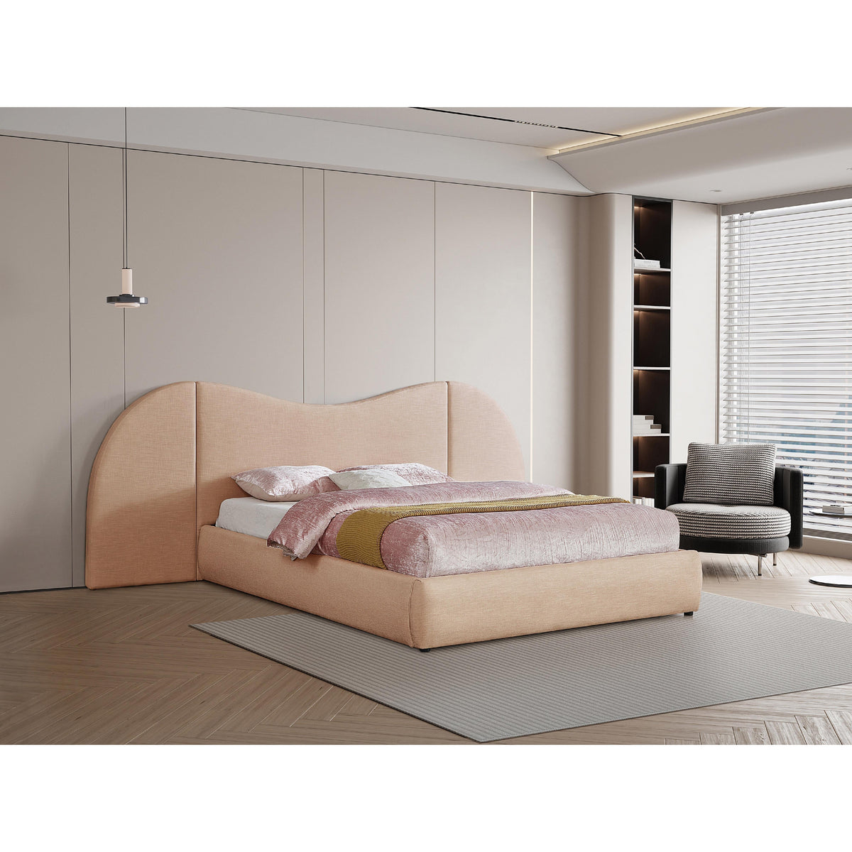 Meridian Everest Tan Linen Textured Fabric Queen Bed (3 Boxes)