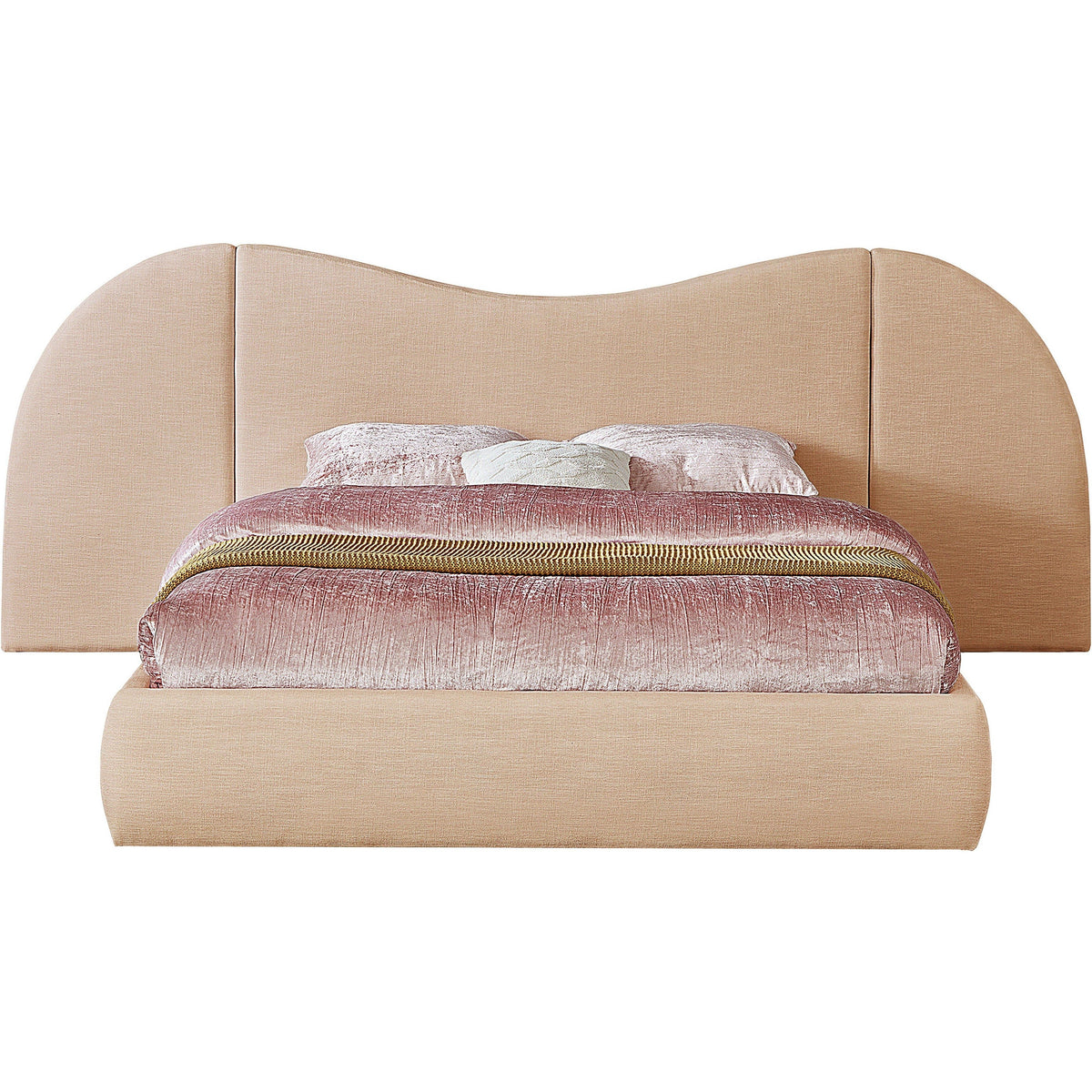 Meridian Everest Tan Linen Textured Fabric Queen Bed (3 Boxes)
