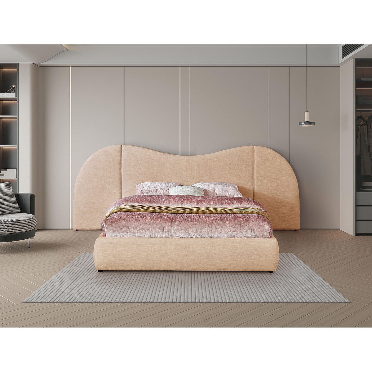 Meridian Everest Tan Linen Textured Fabric Queen Bed (3 Boxes)