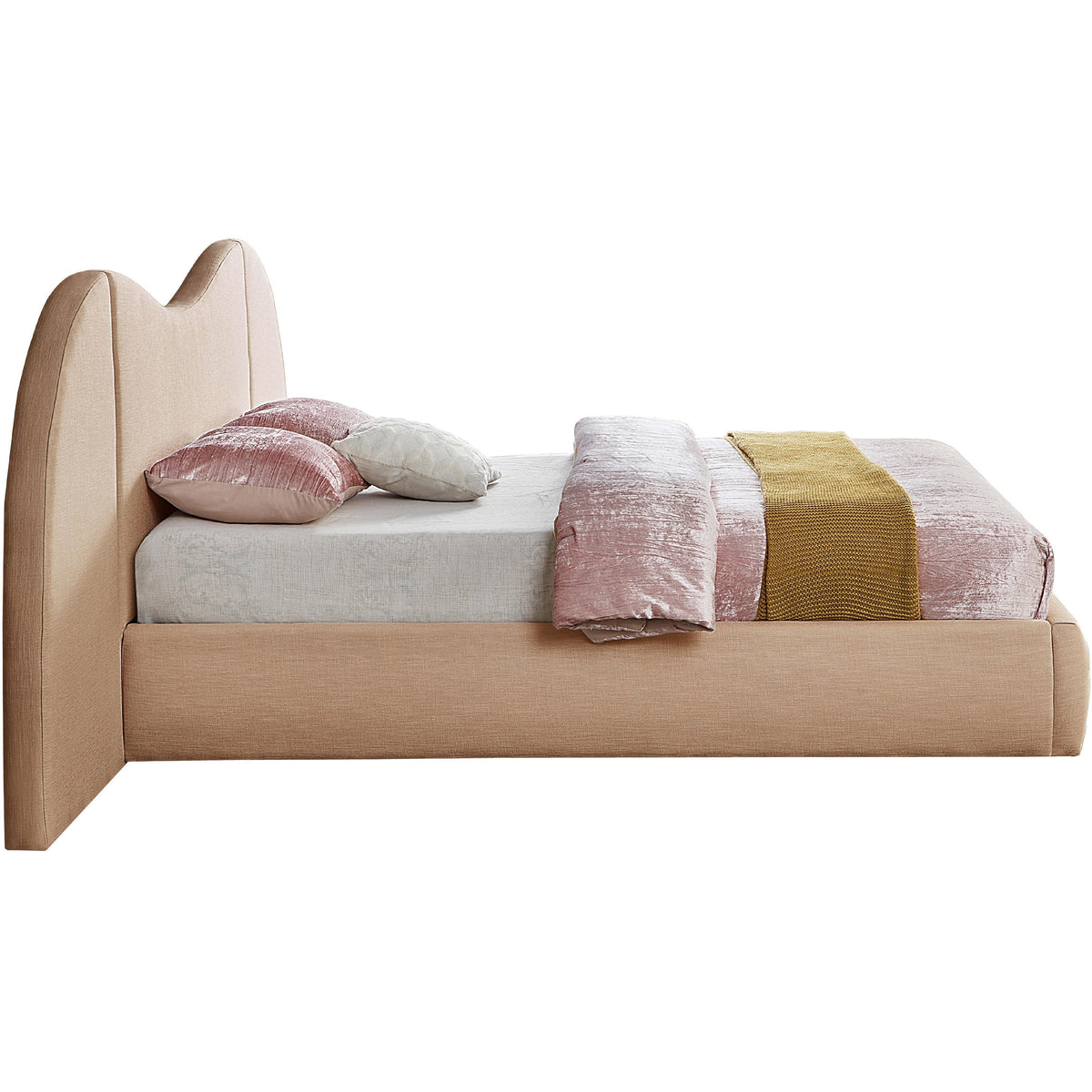 Meridian Everest Tan Linen Textured Fabric Queen Bed (3 Boxes)