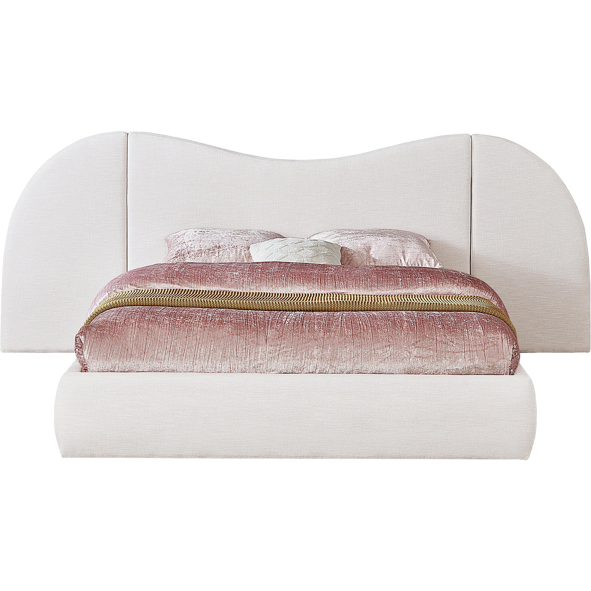 Meridian Everest White Linen Textured Fabric King Bed (3 Boxes)