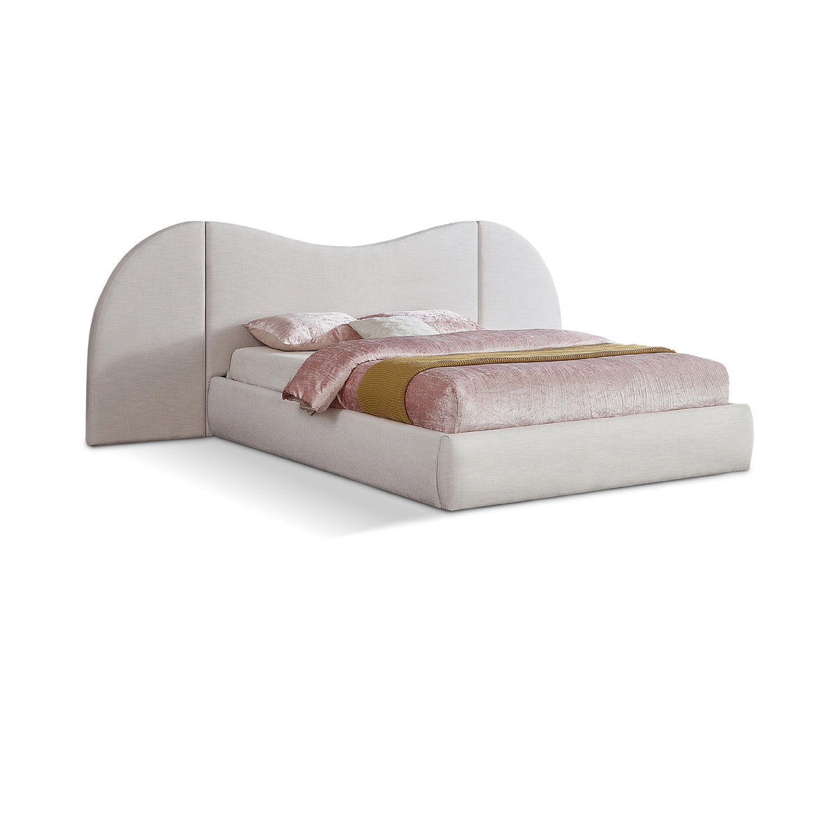 Meridian Everest White Linen Textured Fabric Queen Bed (3 Boxes)