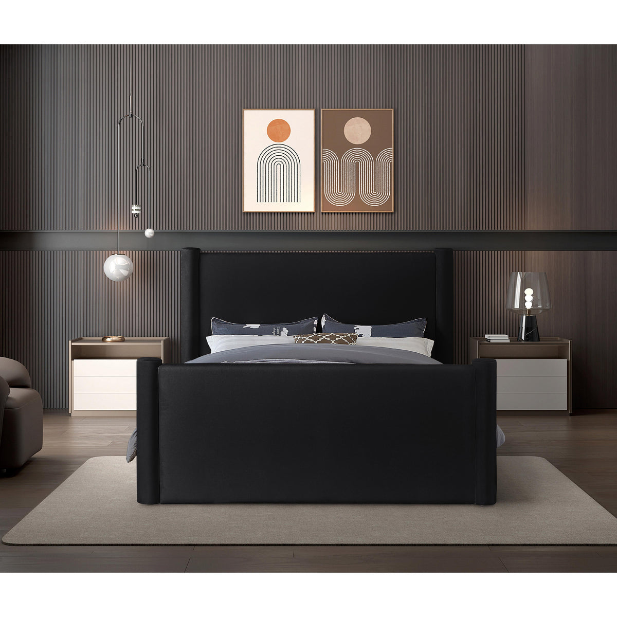 Meridian Elias Black Velvet Full Bed