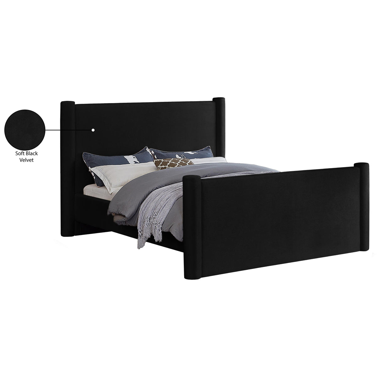 Meridian Elias Black Velvet Full Bed