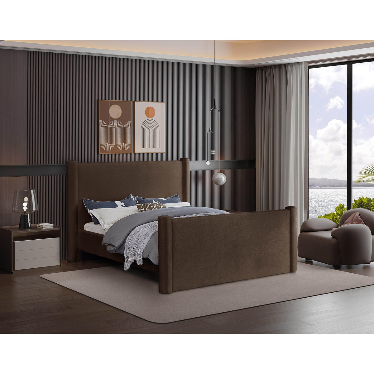 Meridian Elias Brown Velvet King Bed
