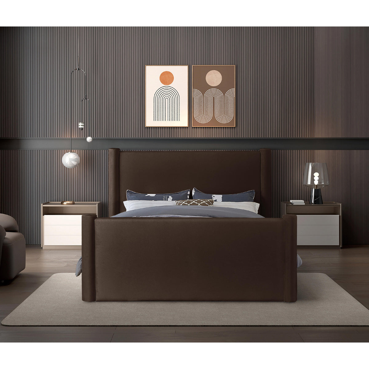 Meridian Elias Brown Velvet King Bed