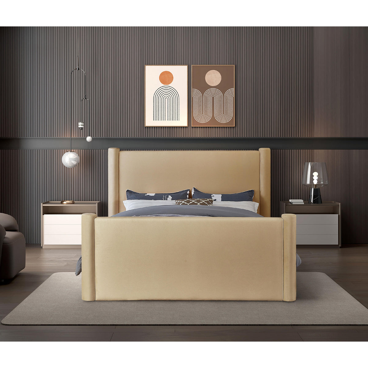 Meridian Elias Camel Velvet Full Bed
