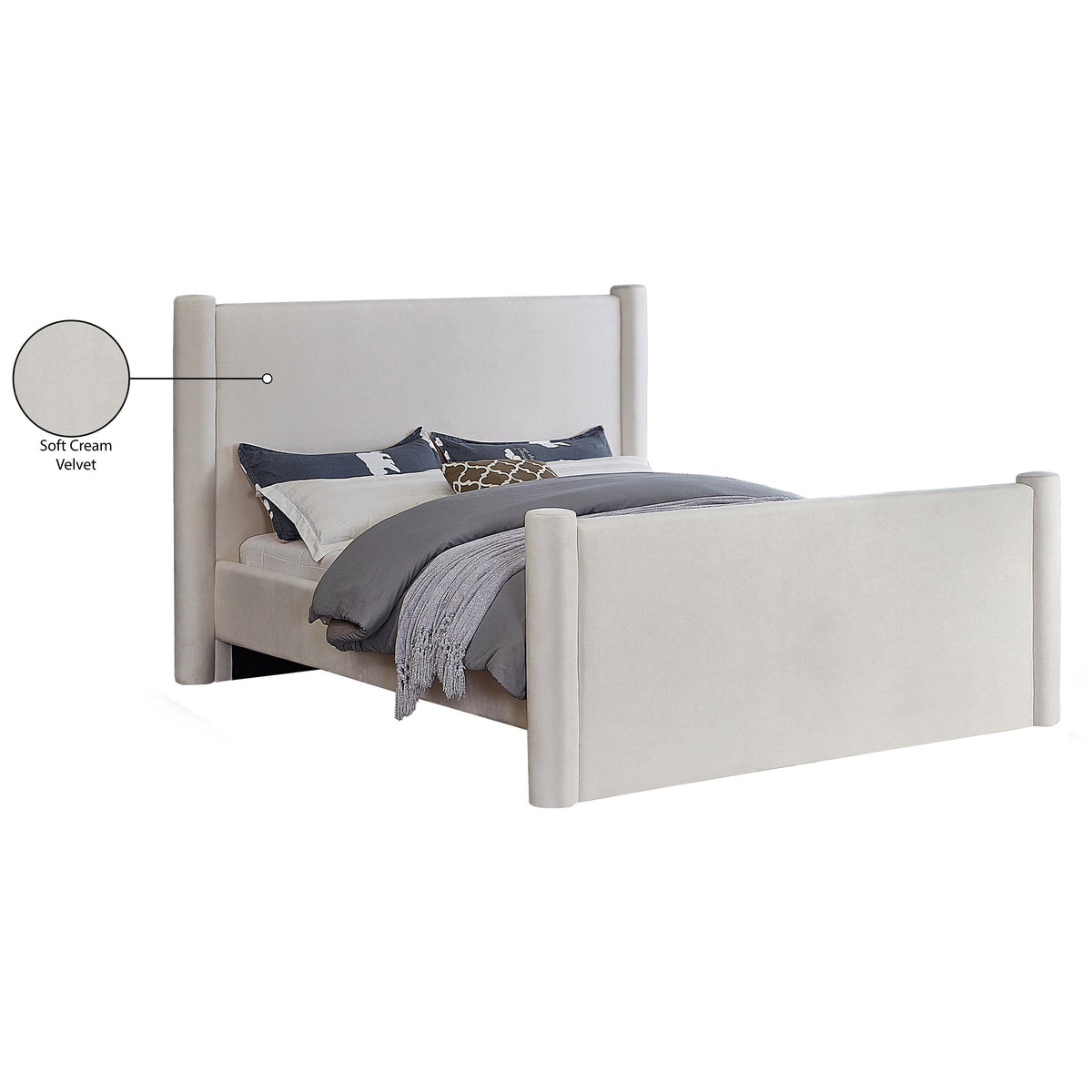 Meridian Elias Cream Velvet Full Bed