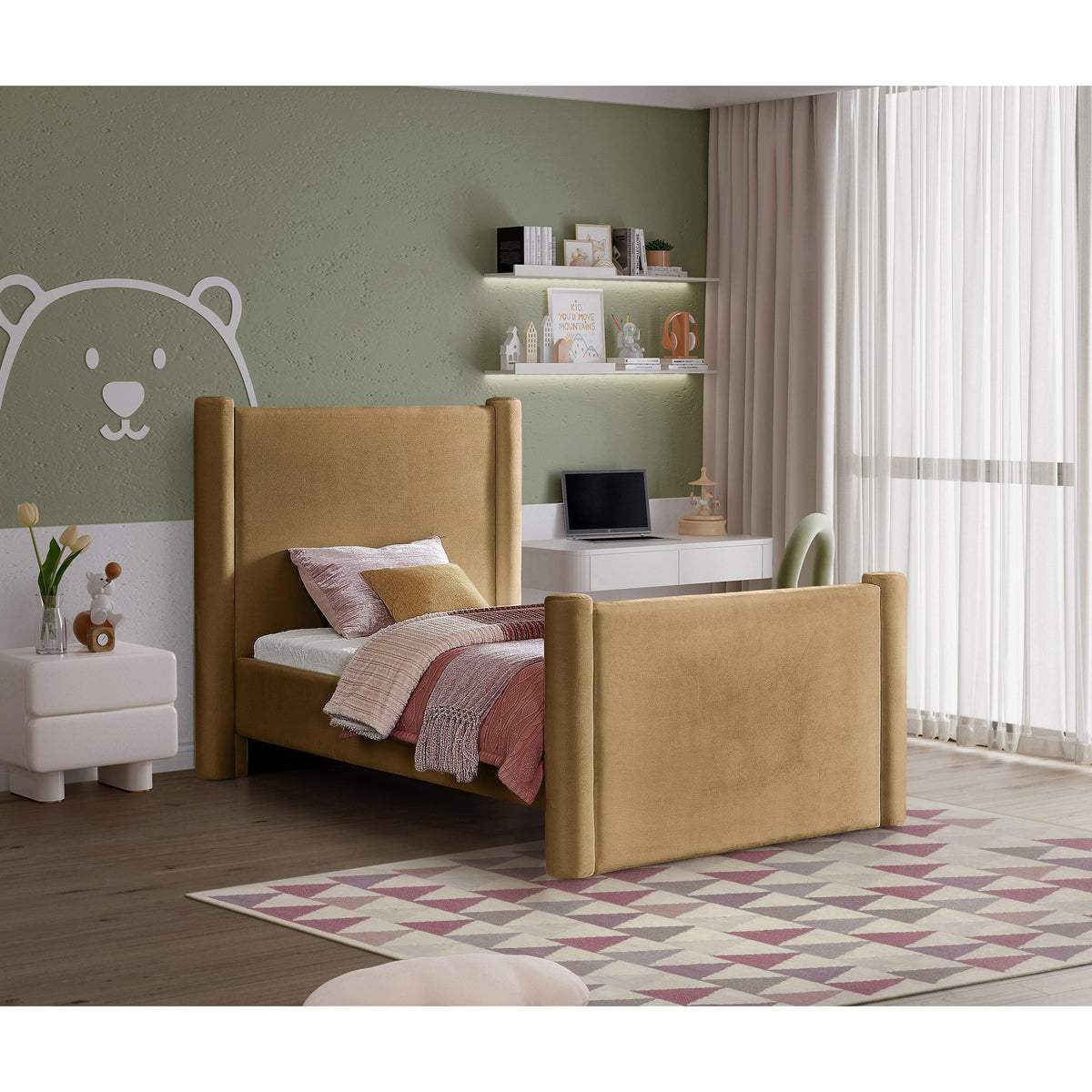 Meridian Elias Saddle Velvet Twin Bed