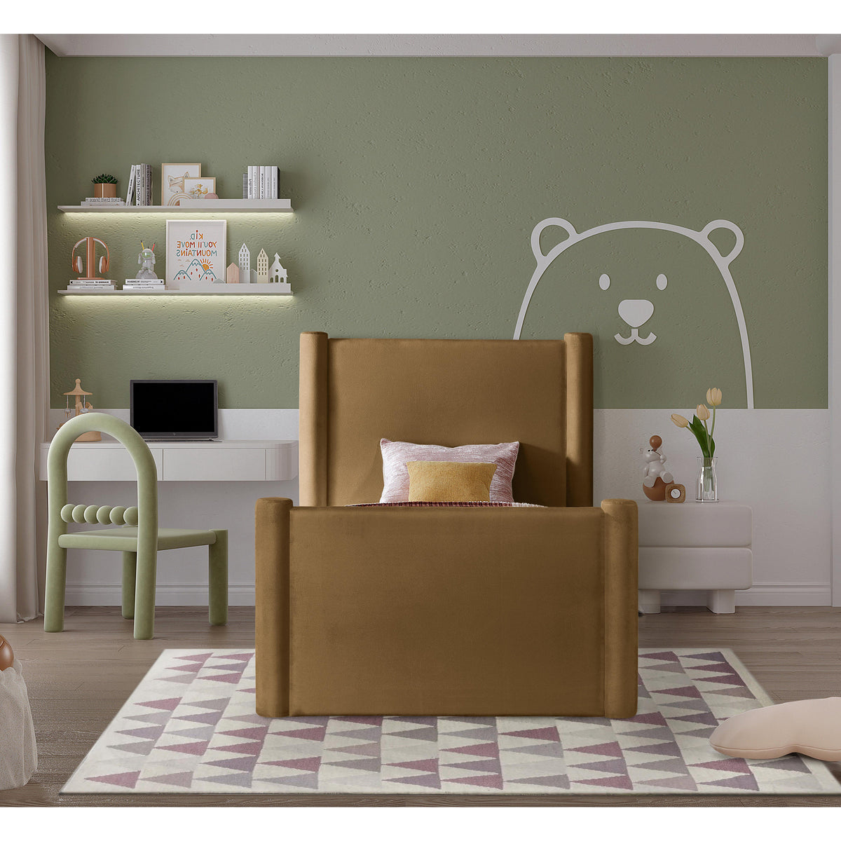 Meridian Elias Saddle Velvet Twin Bed