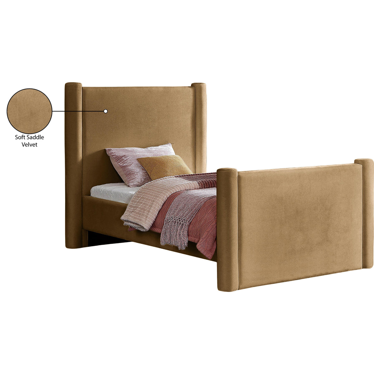 Meridian Elias Saddle Velvet Twin Bed