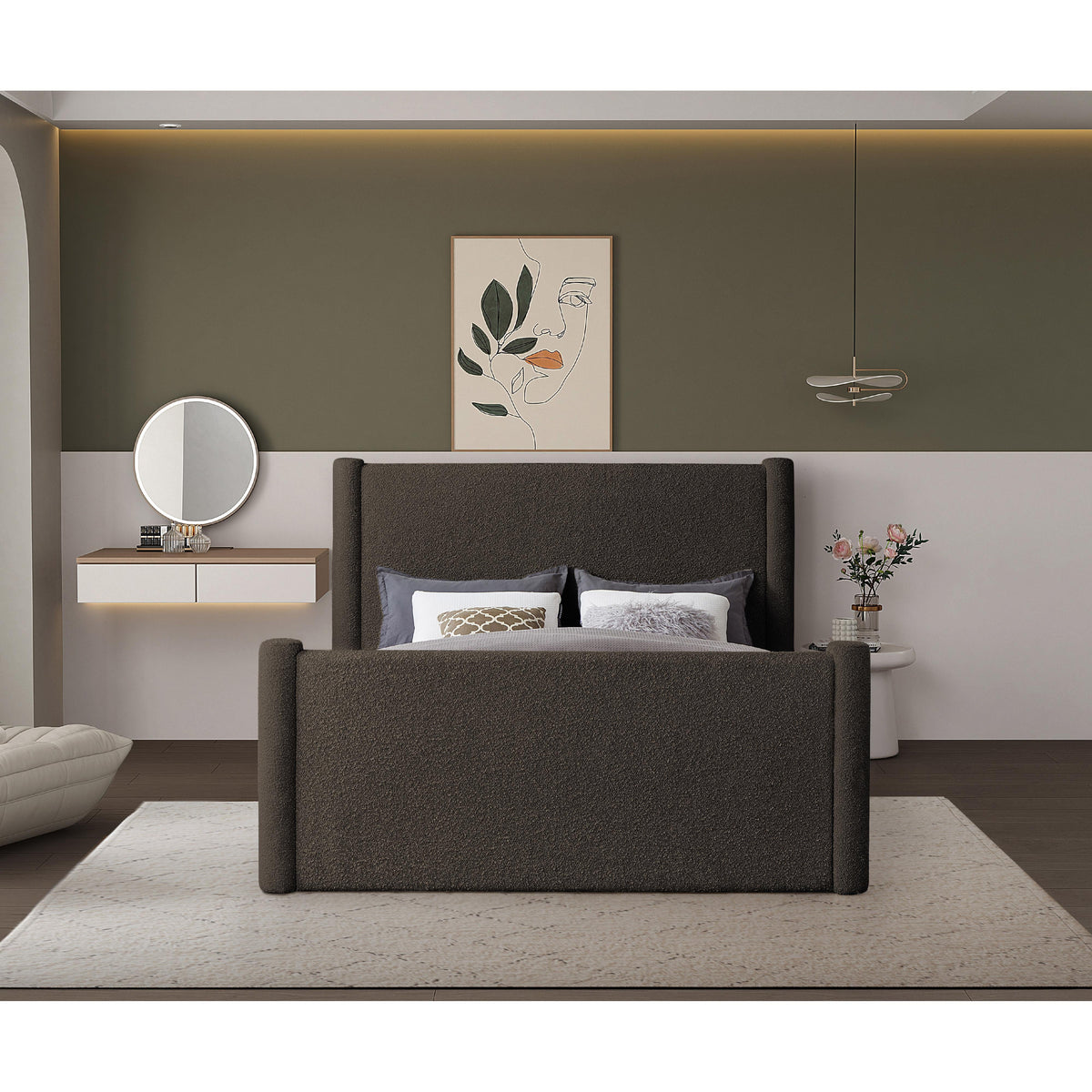 Meridian Elias Brown Boucle Fabric Full Bed