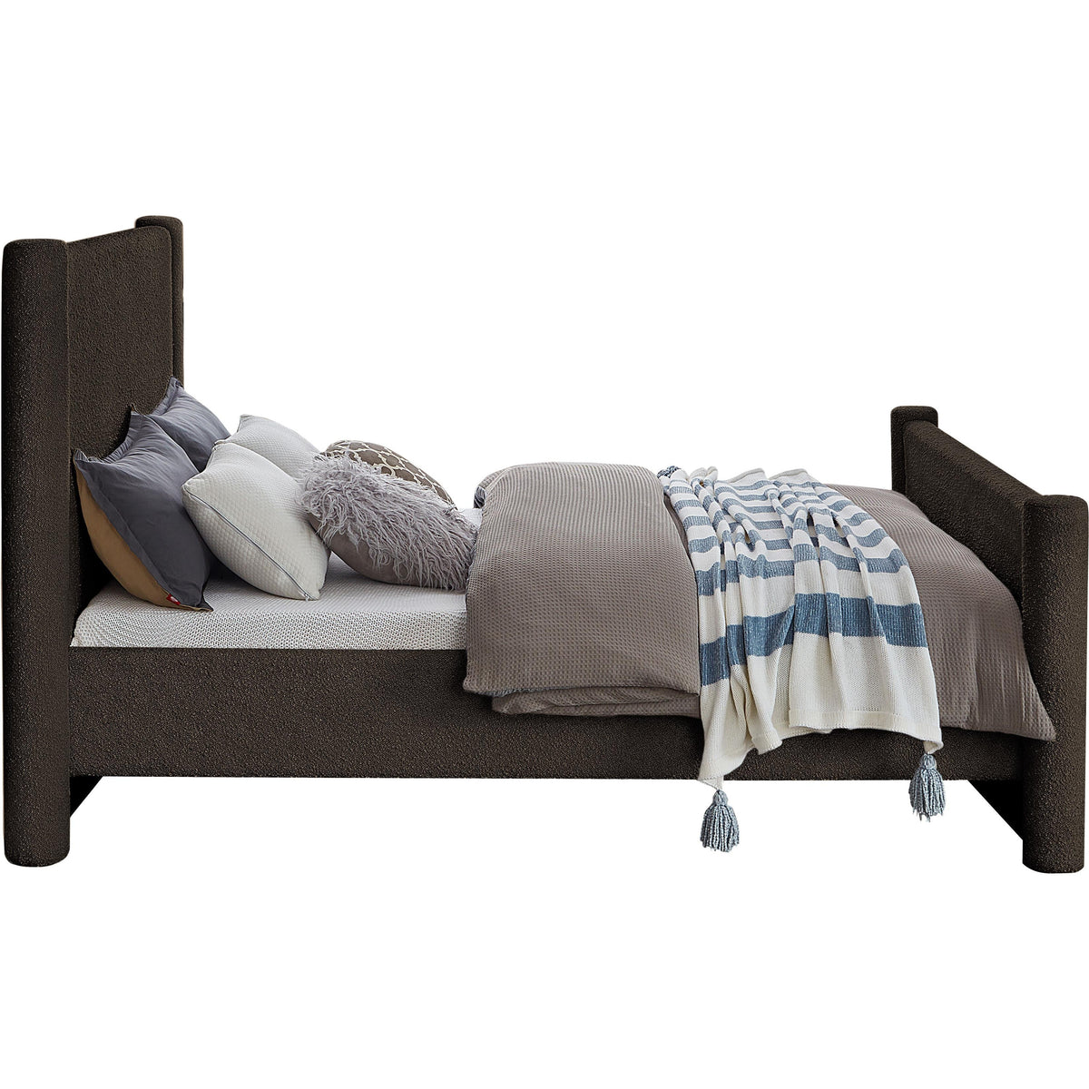 Meridian Elias Brown Boucle Fabric Full Bed