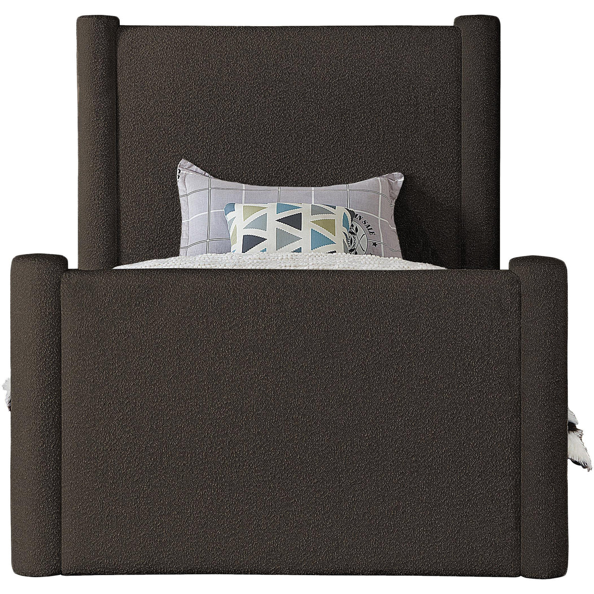Meridian Elias Brown Boucle Fabric Twin Bed